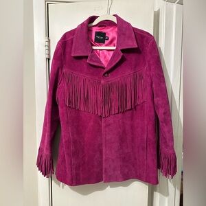 Nasty Gal Suede Fringed Jacket. Deep orchid/magenta. SZ 8